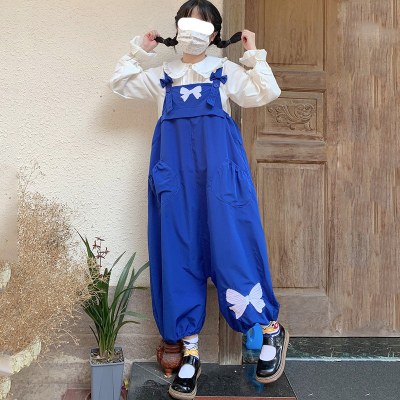 Bow Detail Loose Fit Bib Overalls - Wide Leg Jumpsuit Pants