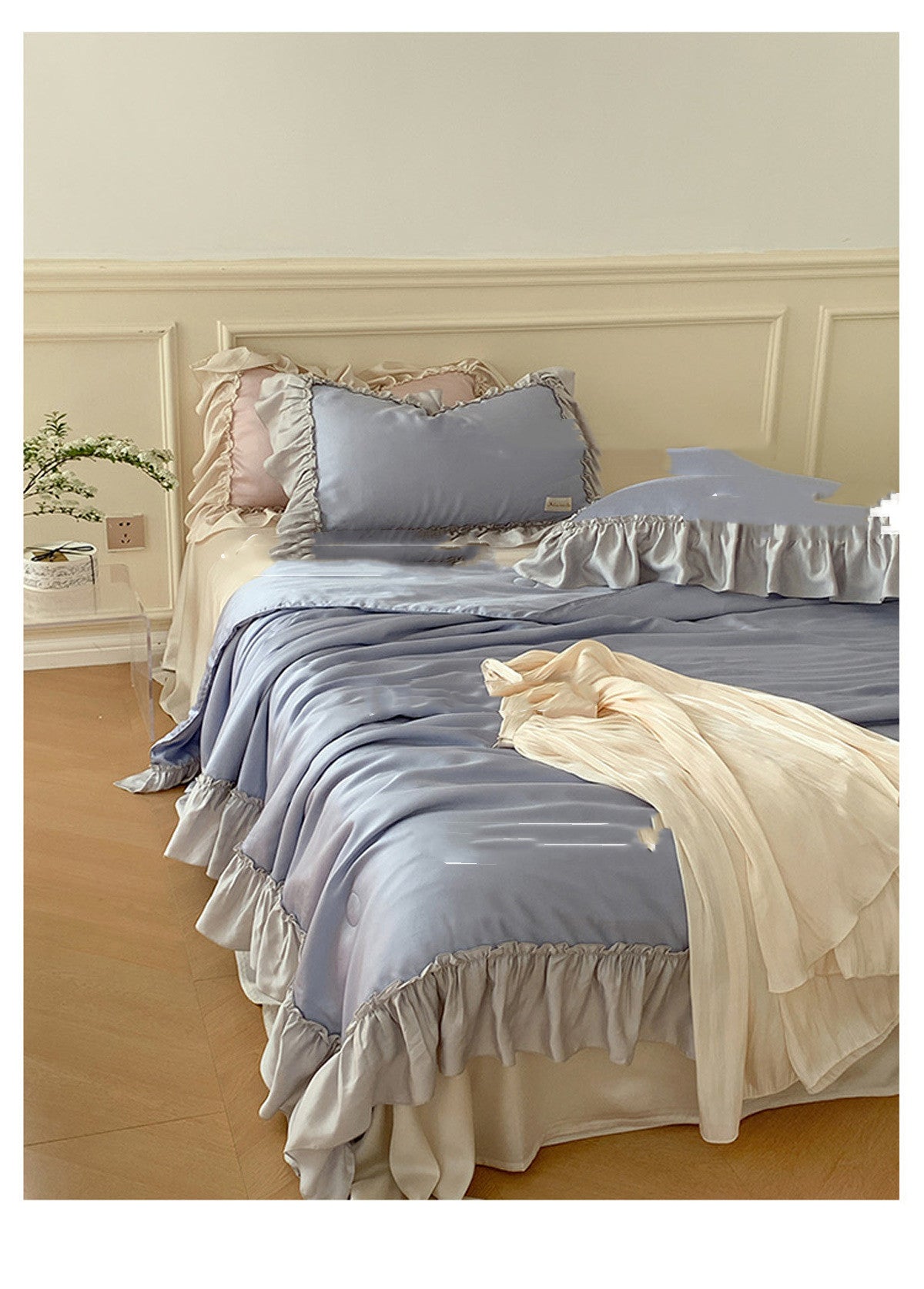 French Lotus Leaf Ice Silk 4-Piece Bedding Set