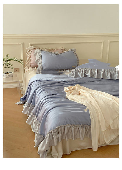 French Lotus Leaf Ice Silk 4-Piece Bedding Set