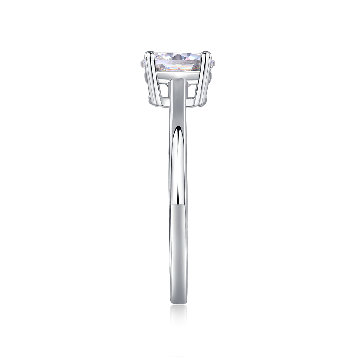 Oval Moissanite Sterling Silver Ring - Platinum Plated Wedding Band