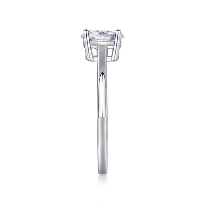 Oval Moissanite Sterling Silver Ring - Platinum Plated Wedding Band