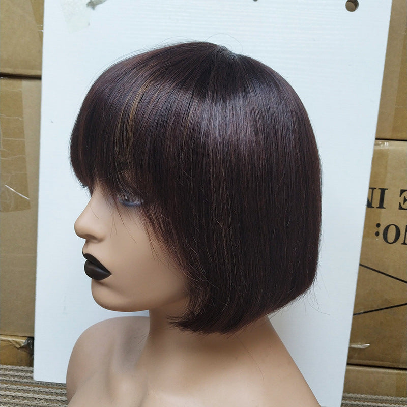 Double Drawn Human Hair Fringe Bob Wig - Short Bob with Bangs