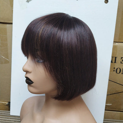 Double Drawn Human Hair Fringe Bob Wig - Short Bob with Bangs