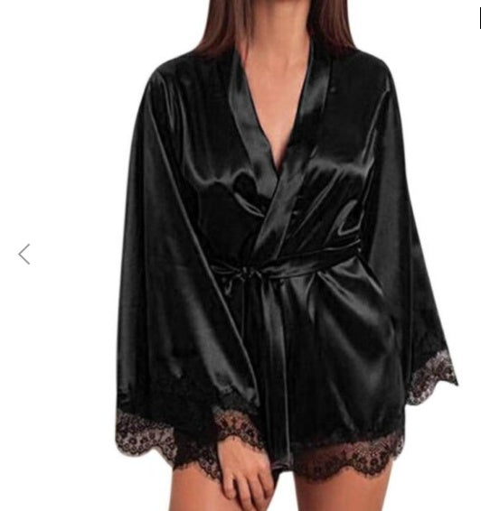 Women's Silk Lace Nightdress Pajamas - Ice Silk Sleepwear Set
