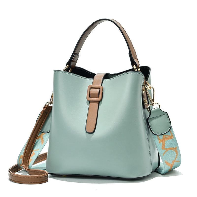 Fashion Bucket Shoulder Crossbody Bag - Letter Pattern PU Leather Messenger Bag
