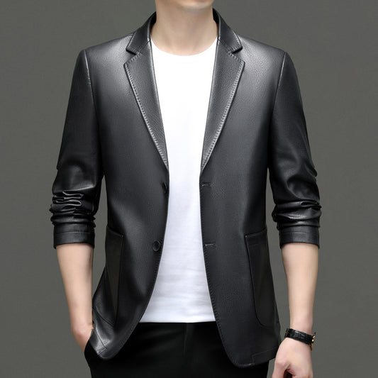 Men's Korean Style PU Leather Jacket - Classic Moto Coat