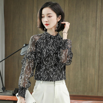 Luxe Silk Printed Blouse - Long Sleeve Women's Shirt