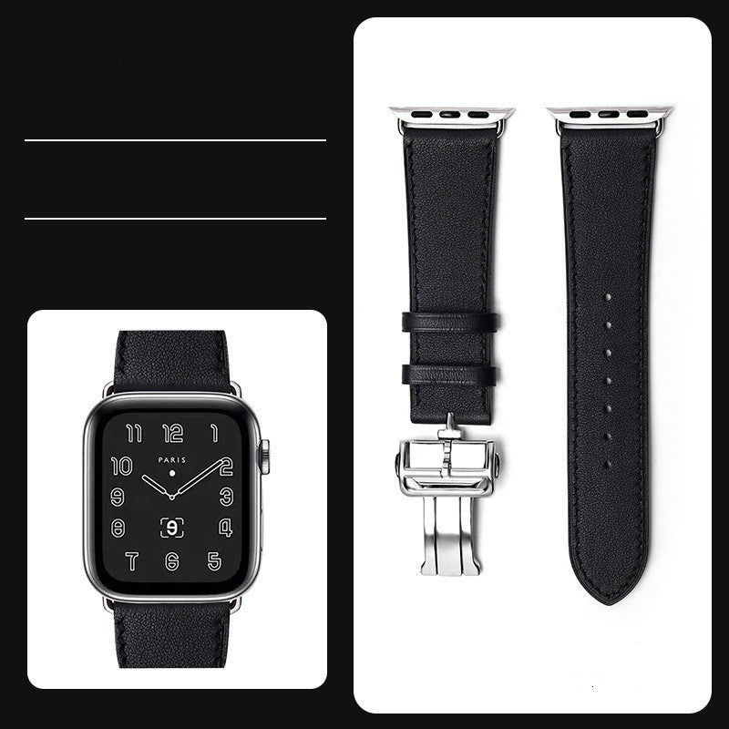 Premium Leather Smartwatch Strap with Butterfly Clasp - Hand-Stitched Band