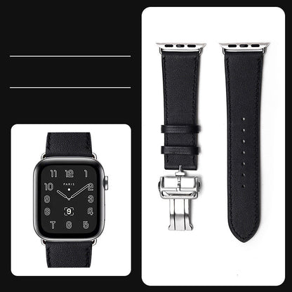 Premium Leather Smartwatch Strap with Butterfly Clasp - Hand-Stitched Band
