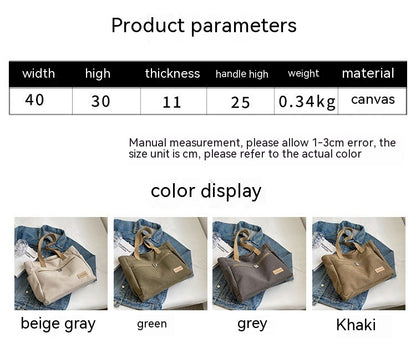 Canvas Tote Bag - Contrast Color Shoulder Handbag with Pockets