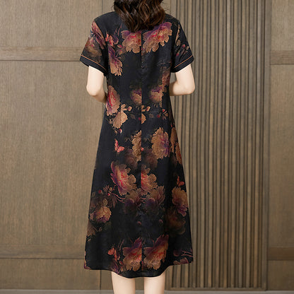 Women's Xiang Yun Satin Improved Cheongsam Dress - Art Retro Style with Floral Pattern