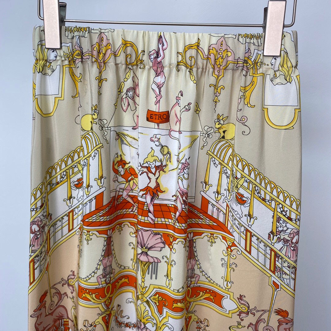 Elastic Waist Silk Print Tiered Skirt