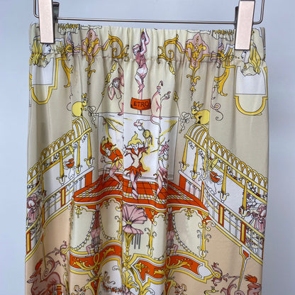 Elastic Waist Silk Print Tiered Skirt