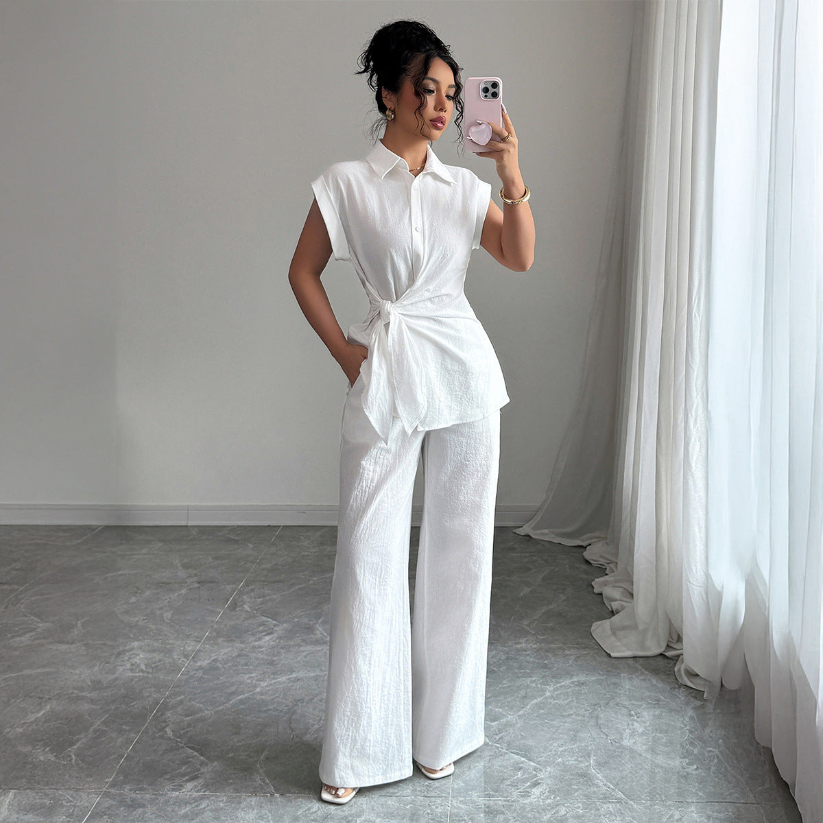 Women's Solid-Color Elegant High-End Sleeveless Vest and Pants Set - Professional Workwear