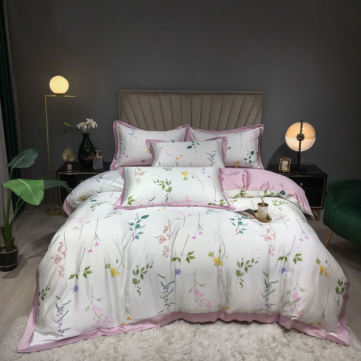 Double-Sided Ice Silk 4-Piece Bedding Set - Tencel Reactive Printed with Quilt Cover, Sheet, and 2 Pillowcases