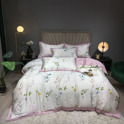 Double-Sided Ice Silk 4-Piece Bedding Set - Tencel Reactive Printed with Quilt Cover, Sheet, and 2 Pillowcases