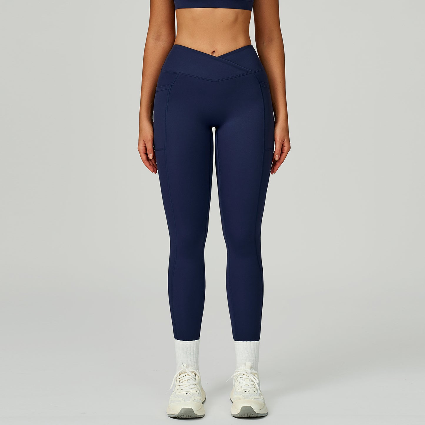 High-Waist Crossover Yoga Pants - Women's Nylon-Spandex Athletic Leggings