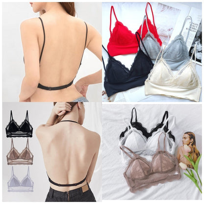 Seamless Lace Bra - Soft 3/4 Cup with Detachable Straps and Low Back Design