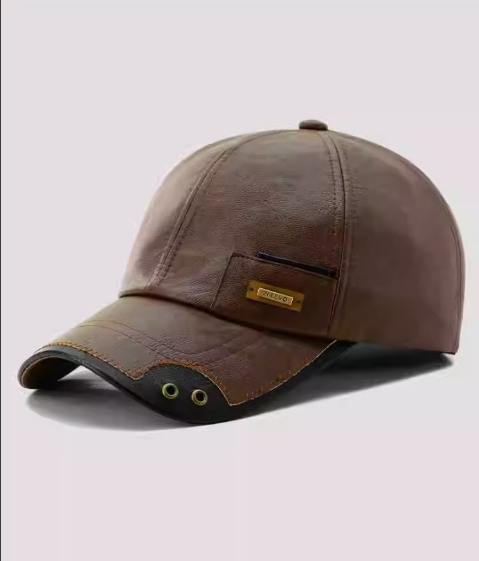 Winter Leather Fleece-Lined Baseball Cap - Warm Windproof Adjustable Hat