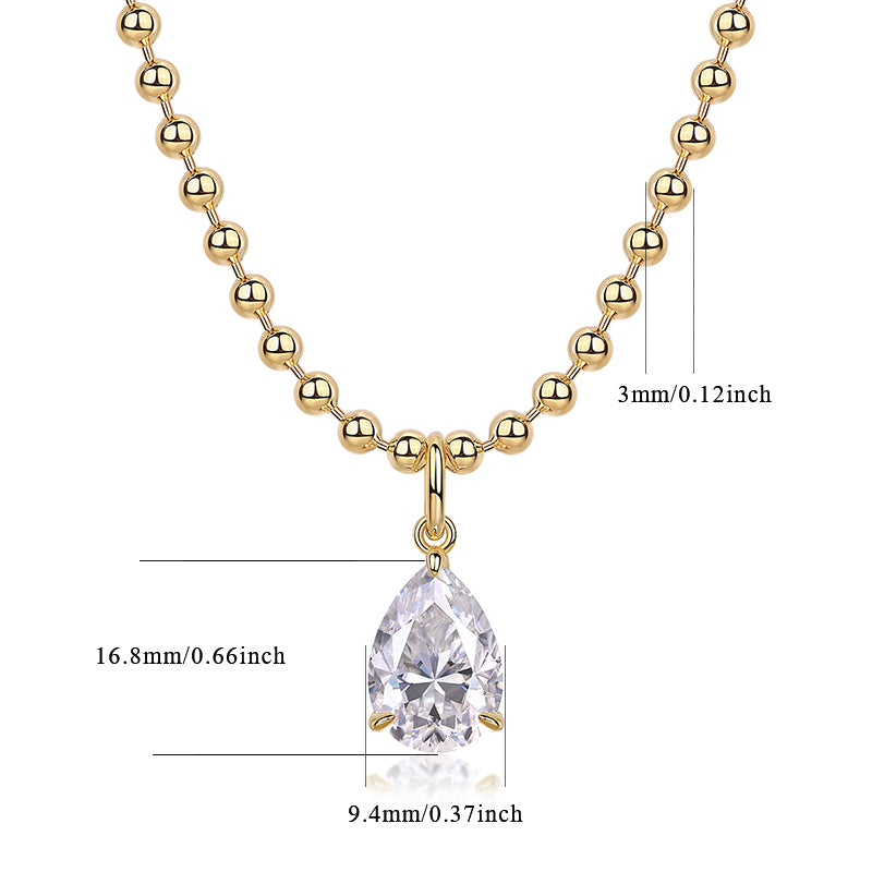 Large Pear-Shaped Moissanite Necklace Pendant - S925 Sterling Silver with Gold Plating