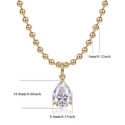Large Pear-Shaped Moissanite Necklace Pendant - S925 Sterling Silver with Gold Plating