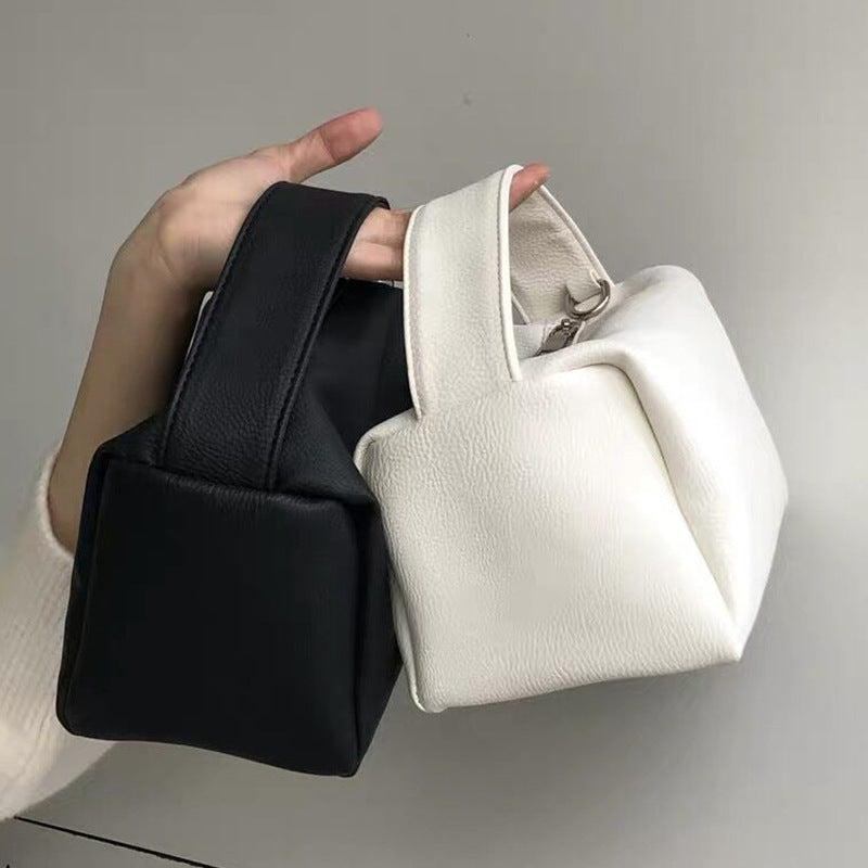 PU Leather Chain Handbag - Solid Color Horizontal Square Bag