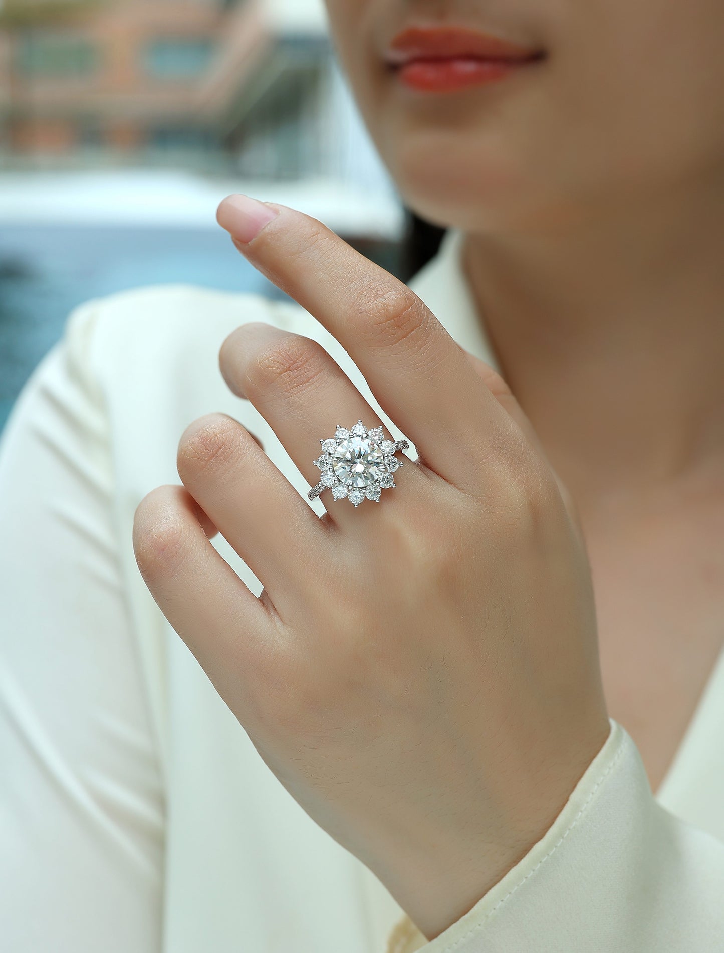3 Carat Moissanite Sterling Silver Ring - Platinum Plated Wedding Band