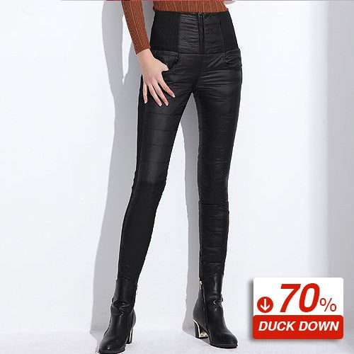 Women's Duck Down Jogger Pants - Insulated Winter Trousers
