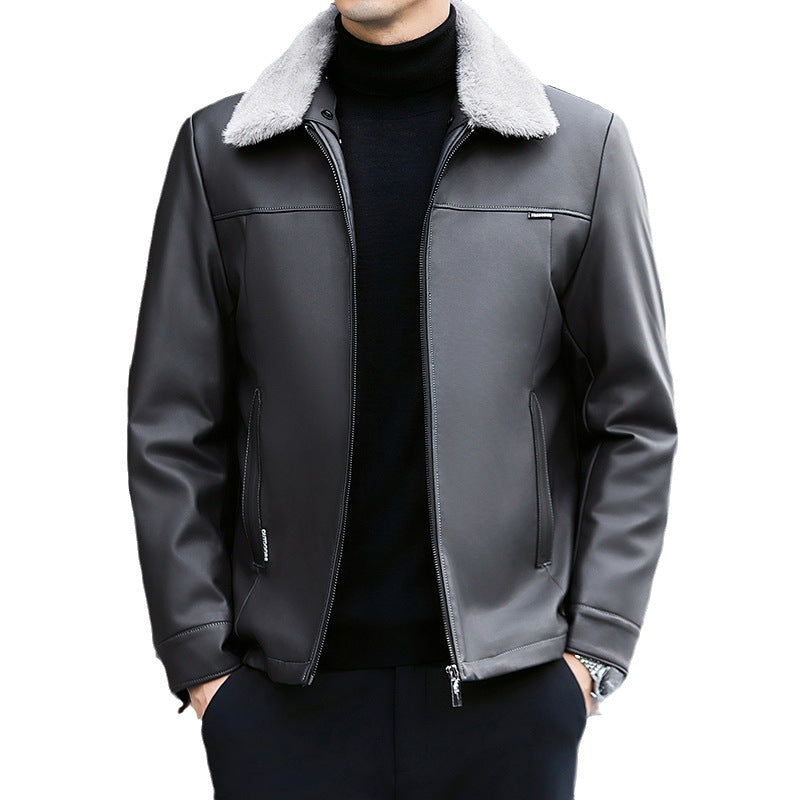 Men's Insulated PU Leather Jacket - Winter Quilted Down Coat