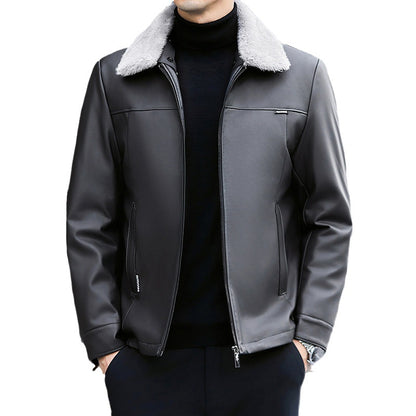 Men's Insulated PU Leather Jacket - Winter Quilted Down Coat