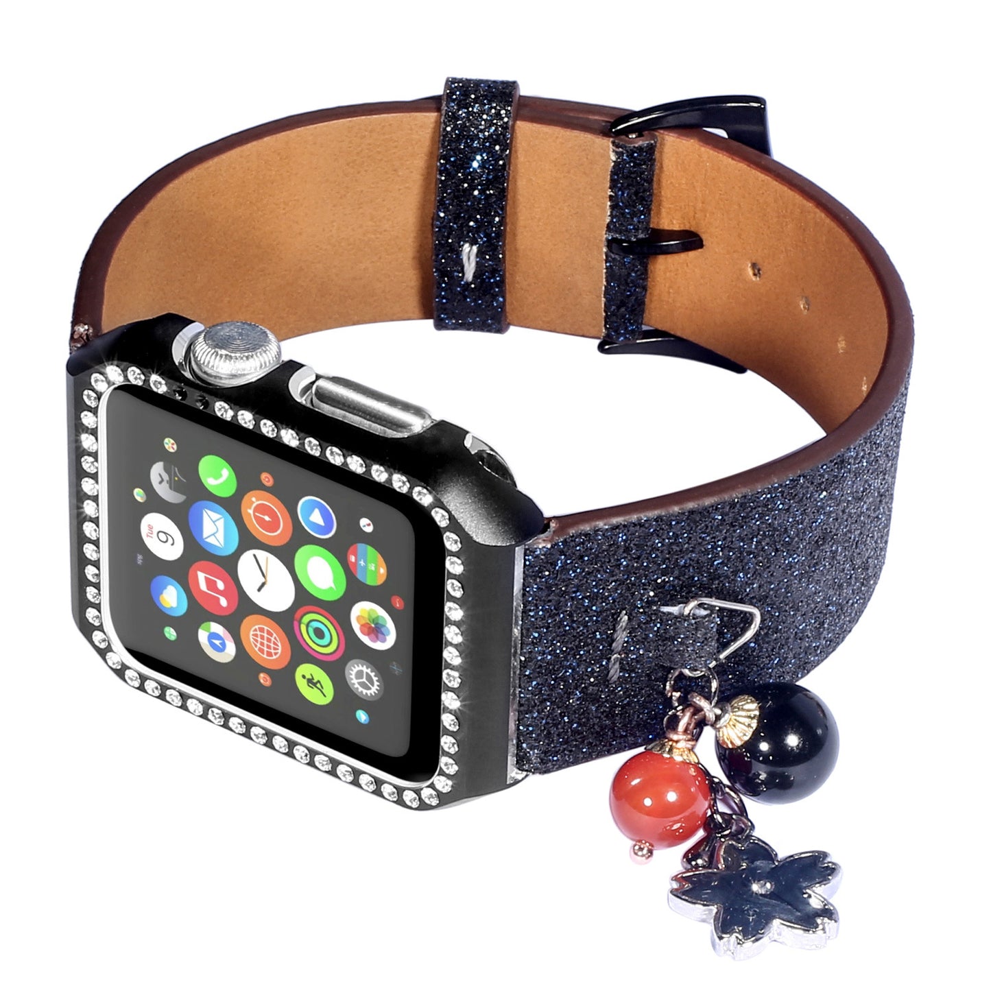 Apple Watch Glitter Sequin Leather Strap with Star Ball Charm - 38mm/42mm Compatible