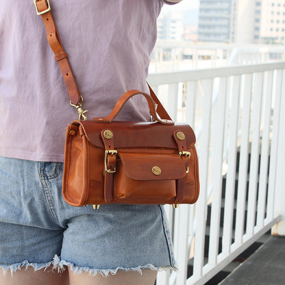 Vegetable-Tanned Head Layer Cowhide Leather Messenger Bag - European American Retro Style