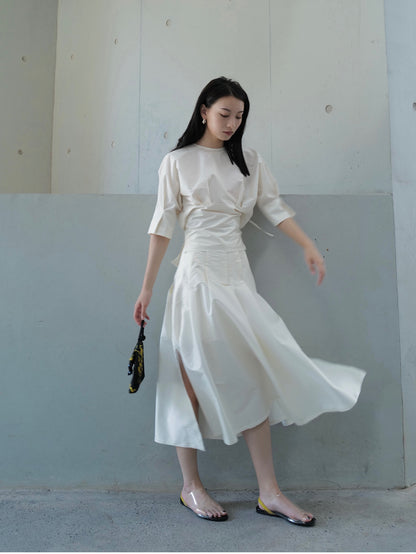 Haute Couture Silk Fringe Top & Skirt Set - Pearl White