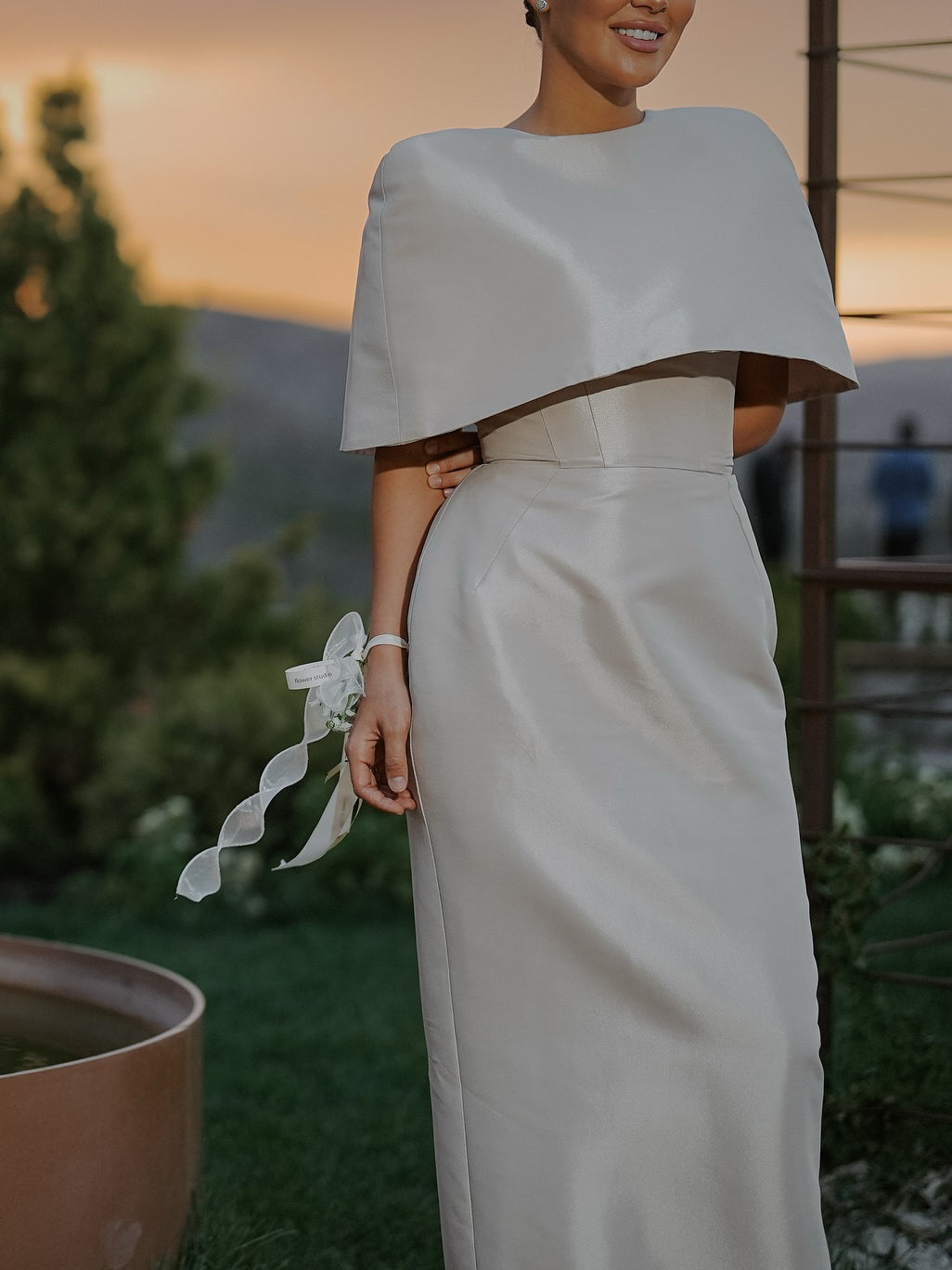 Satin Cape-Style Top & Fitted Maxi Dress Set