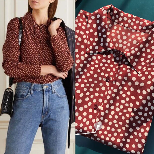 Vintage Maroon Polka Dot Silk Shirt Dress