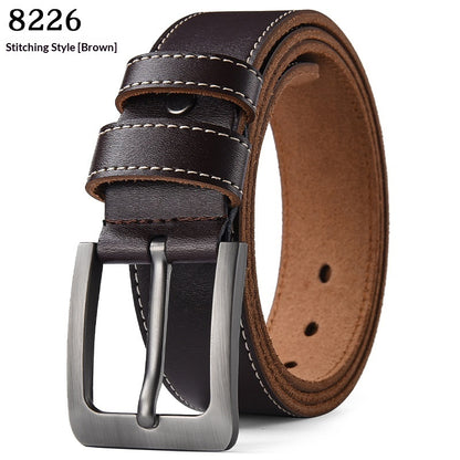 Vintage Genuine Cowhide Leather Belt for Men - Pin Buckle Square Design