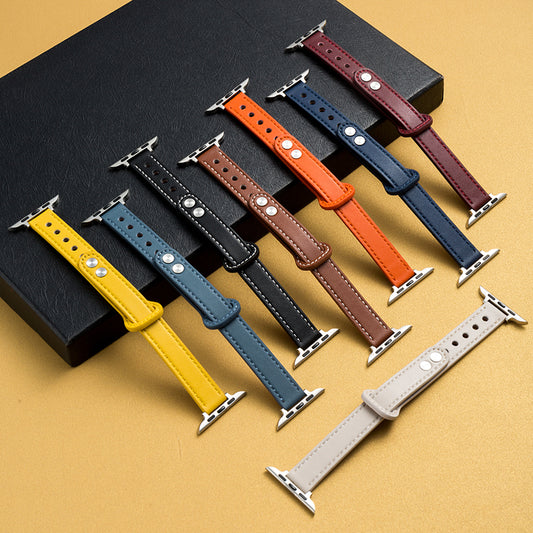 Slim Leather Apple Watch Band - Double Rivet Design with Custom Interface