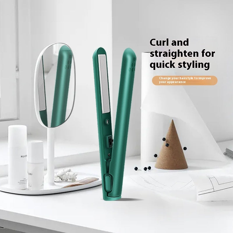 USB Mini 2-in-1 Hair Curler & Straightener | Portable Dual-Use Styling Tool | Dark Green, Pink, White, Blue