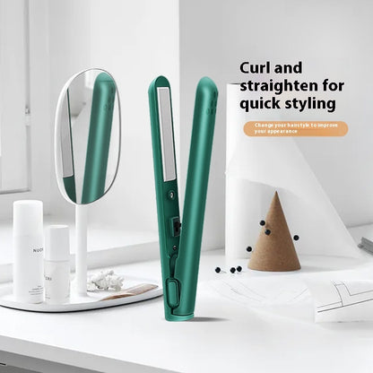 USB Mini 2-in-1 Hair Curler & Straightener | Portable Dual-Use Styling Tool | Dark Green, Pink, White, Blue