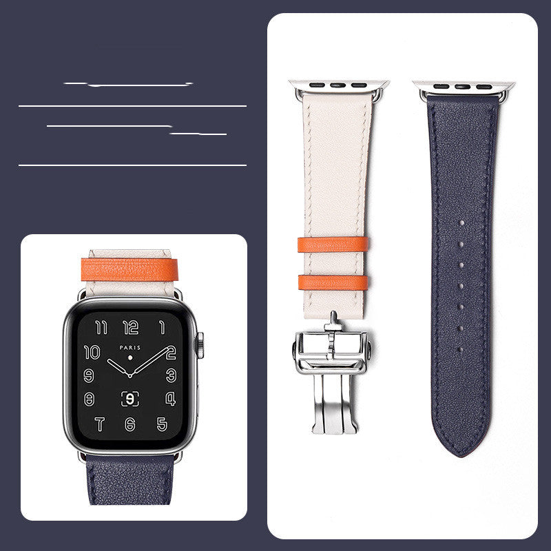 Premium Leather Smartwatch Strap with Butterfly Clasp - Hand-Stitched Band