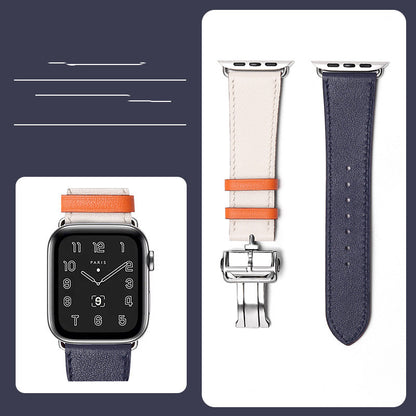 Premium Leather Smartwatch Strap with Butterfly Clasp - Hand-Stitched Band
