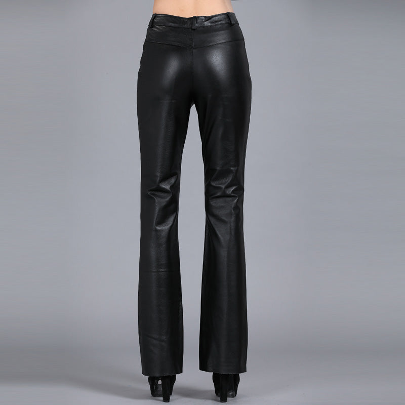 Women's Bootcut Leather Pants - Premium Sheepskin High-Waist Trousers