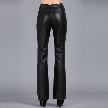 Women's Bootcut Leather Pants - Premium Sheepskin High-Waist Trousers