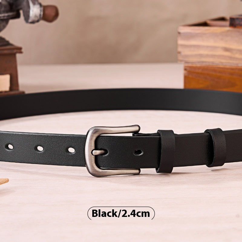 First Layer Cowhide Leather Belt - Women's Versatile Simple Design with Alloy Pin Buckle