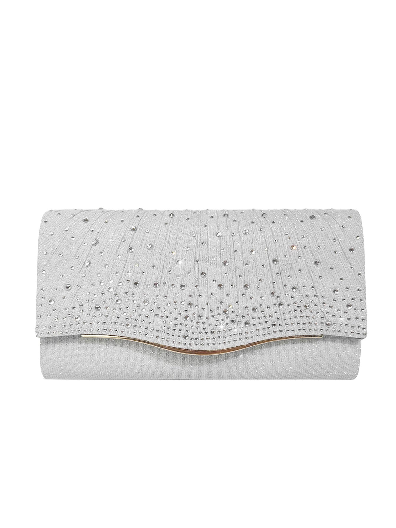 Rhinestone Evening Clutch - Woven Fabric Dinner Bag with Diamond Embellishments