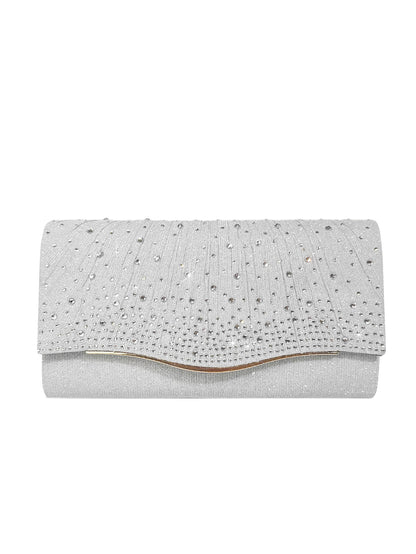 Rhinestone Evening Clutch - Woven Fabric Dinner Bag with Diamond Embellishments