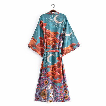 Women's Kimono Robe Gown Cover - Elegant Printed Spun Rayon Loungewear