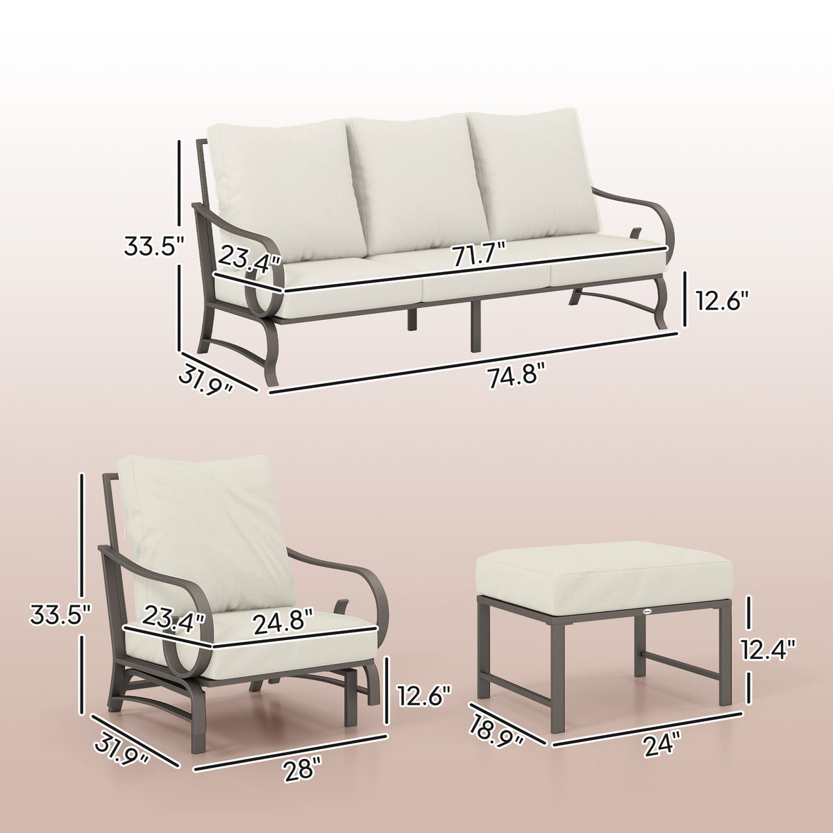 5-Piece Outdoor Patio Furniture Set | 3-Seat Sofa, 2 Rocking Armchairs & 2 Ottomans | Beige