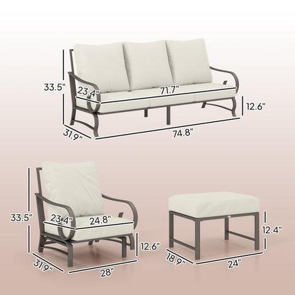 5-Piece Outdoor Patio Furniture Set | 3-Seat Sofa, 2 Rocking Armchairs & 2 Ottomans | Beige