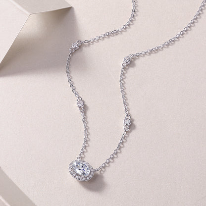 Oval Moissanite Pendant Necklace - S925 Silver Platinum Plated Light Luxury Jewelry
